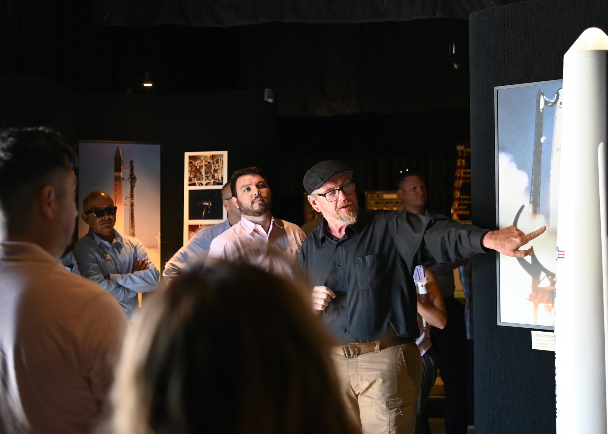 Vandenberg Space and Missile Center director, explains launch and base history to the Leadership Santa Maria Valley members during a tour at Vandenberg Space Force Base.
