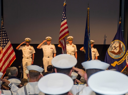 Parading a Tradition…There has been a color Guard Legacy from Sailors assigned to Naval Hospital Bremerton over the years, rendering support for a wide range of official observances, both on and off Navy installations, including the recently held NHB/Navy Medicine Readiness Training Command Bremerton change of command followed by a retirement ceremony. From Washington State Special Olympic events to Memorial Day remembrances to even such a unique iconic moment as conducting the flag-folding portion for two steel I-beams from the World Trade Center attack on Sept. 11, 2001 which were transported to Kitsap County to become the focal point of a 9/11 memorial, NHB Color Guard has answered the call for support (official Navy photo by Mass Communication Specialist 2nd Class Jennifer Benedict, NHB/NMRTC Bremerton public affairs)