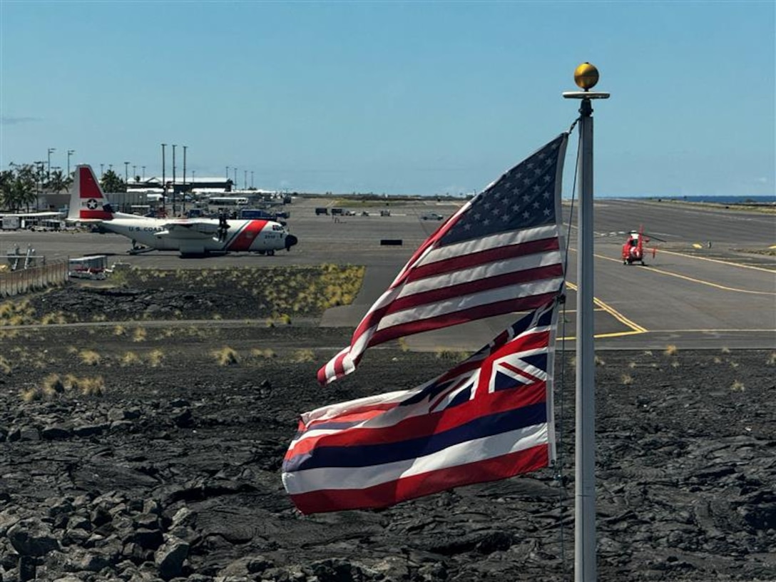 An American flag and Hawai'i state flag fly in Kawaihae, Hawai'i, Sep. 12, 2024.