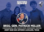 Brig. Gen Patrick Miller official photo along with a picture of him and his family in the background.