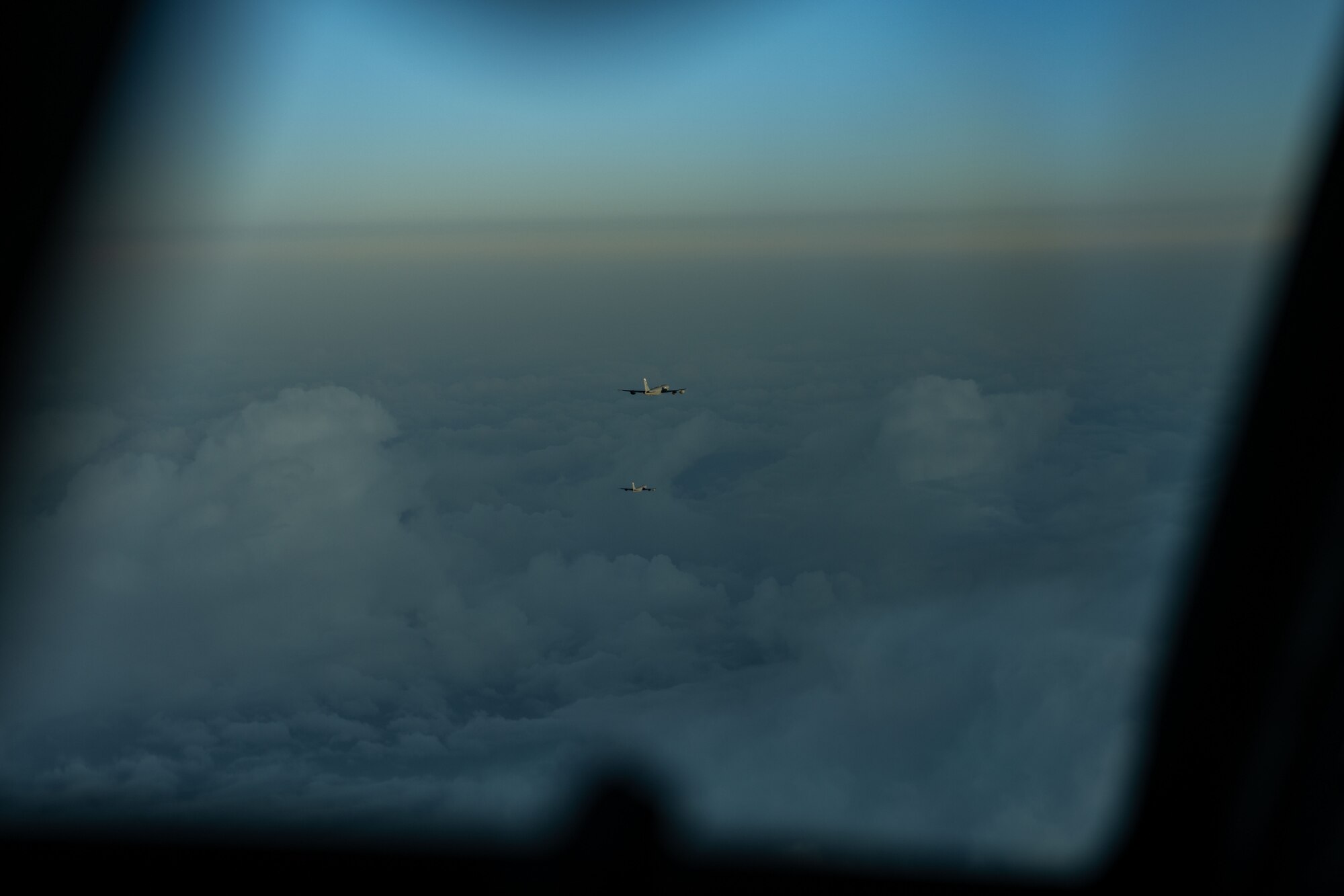 Three U.S. Air Force KC-135 Stratotankers fly in formation to support a bomber task force mission over the North Sea, Sept. 11, 2024.