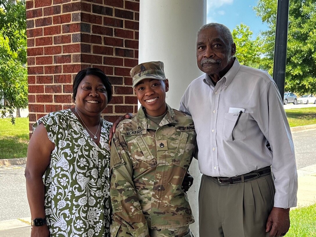 Staff Sgt Vickers with her mother, Crystal Banks, and her grandfather, Samuell Banks