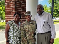 Staff Sgt Vickers with her mother, Crystal Banks, and her grandfather, Samuell Banks