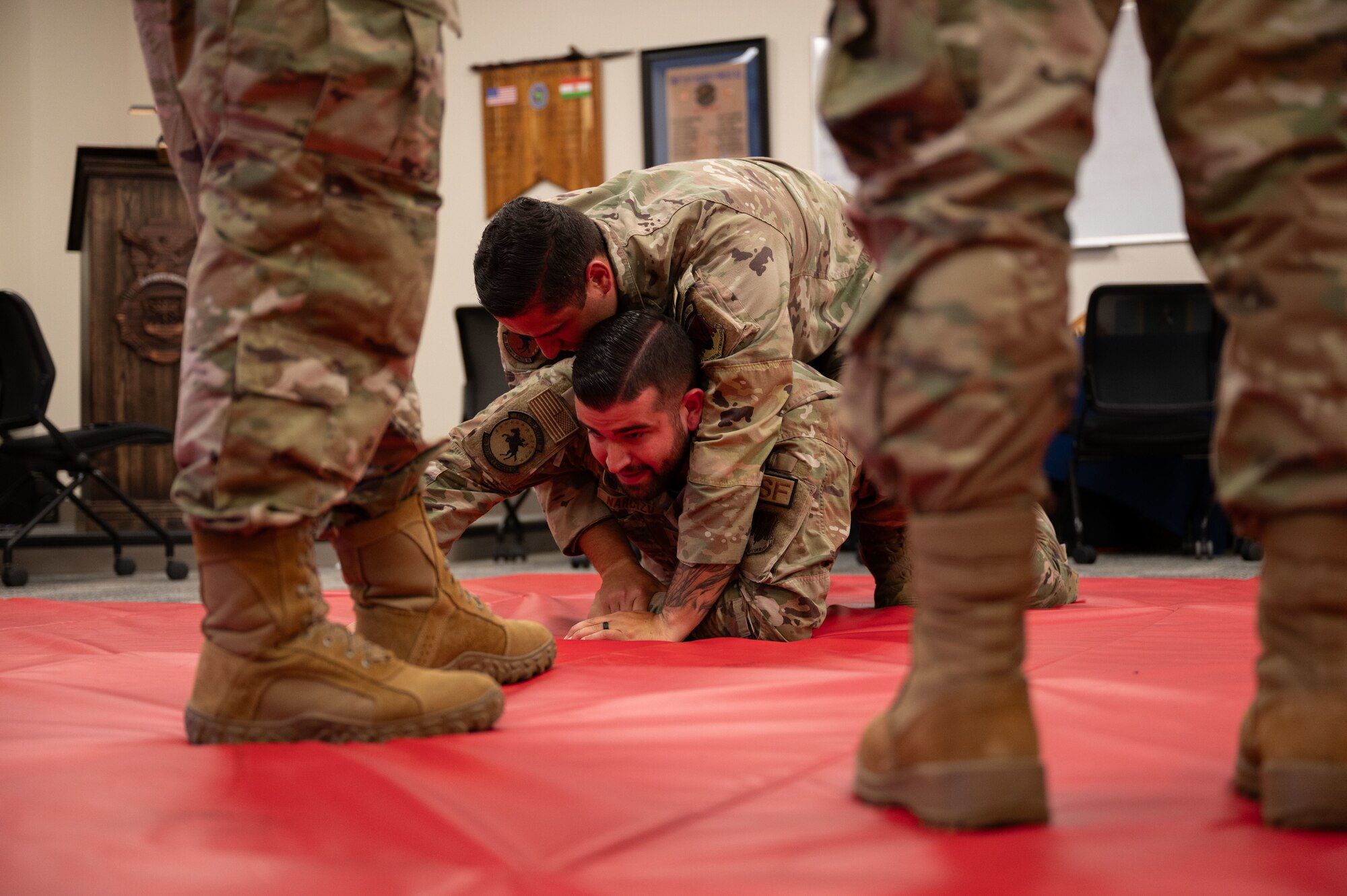Airmen practice combat skills.