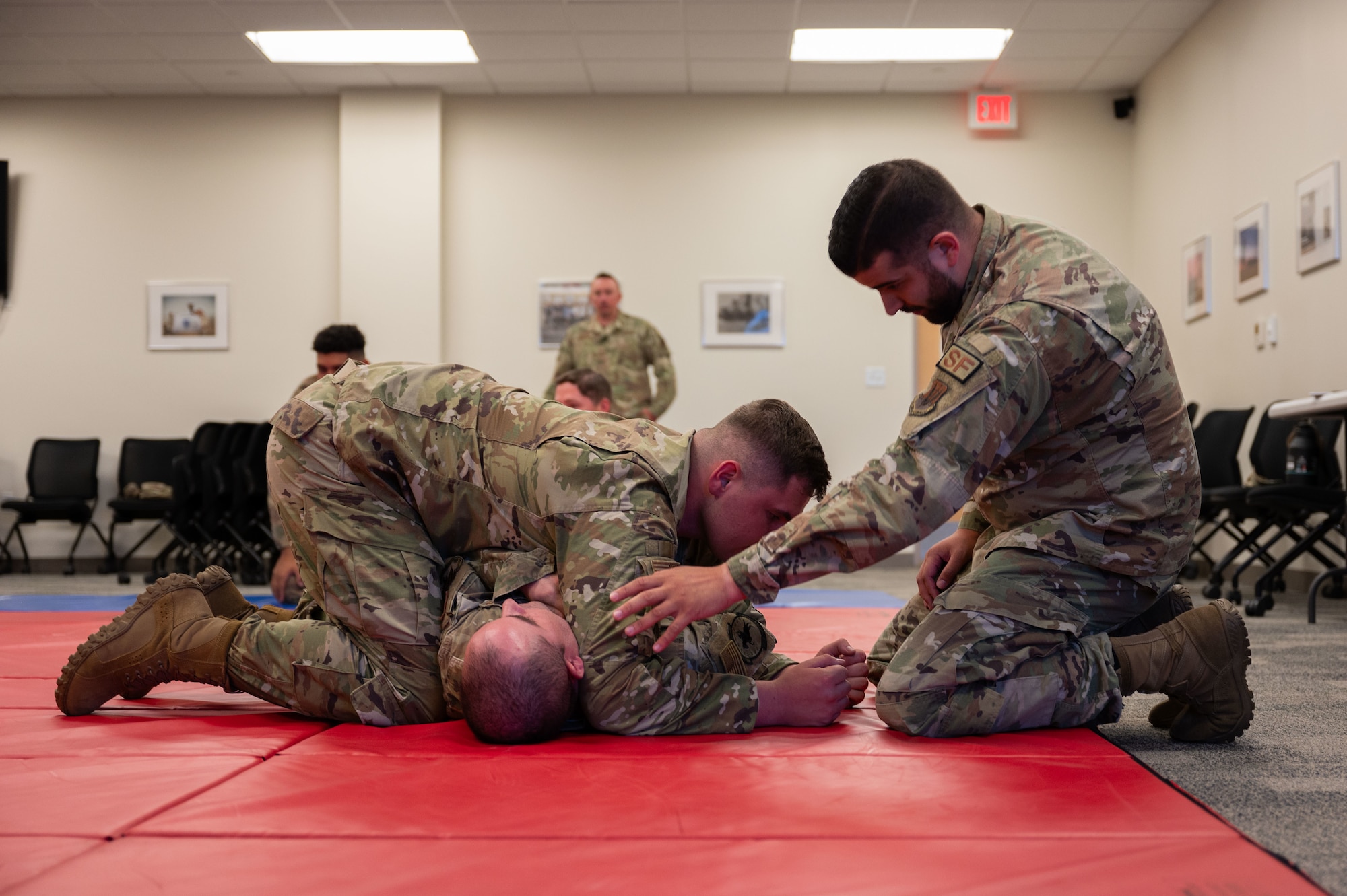 Airmen practice combat skills.