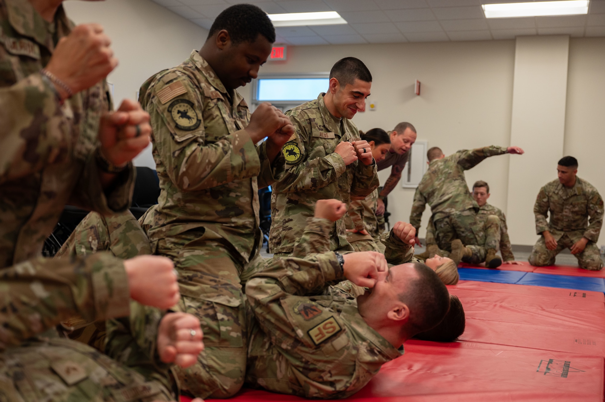 Airmen practice combat skills.
