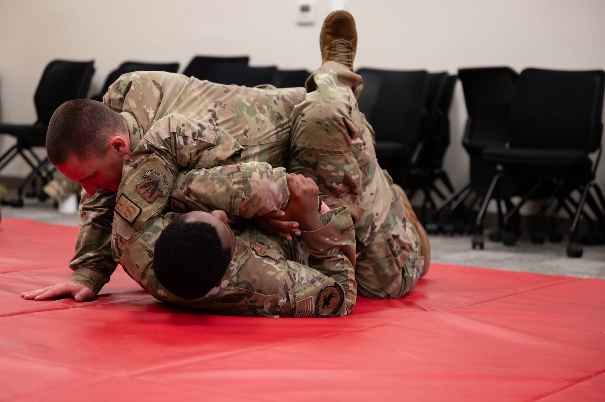 Airmen practice combat skills.