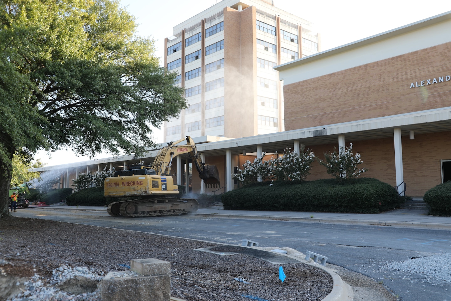 U.S. Army Corps of Engineers and contractors begin demolition on Signal Towers to make way for a new Cyber Campus for the U.S. Army Cyber Center of Excellence on Fort Eisenhower, Georgia, in 2022. Huntsville Center is furnishing the new facilitie
