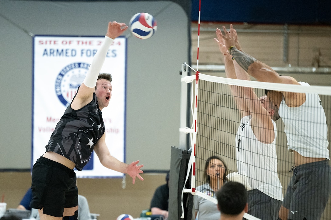 The 2024 Armed Forces Men’s and Women’s Volleyball Championship held at Fort Carson, Colorado 10-14 September.  Teams from the Army, Navy (with Marine Corps and Coast Guard players) and Air Force (with Space Force players) battle it out for gold.  (DoD photo by EJ Hersom)