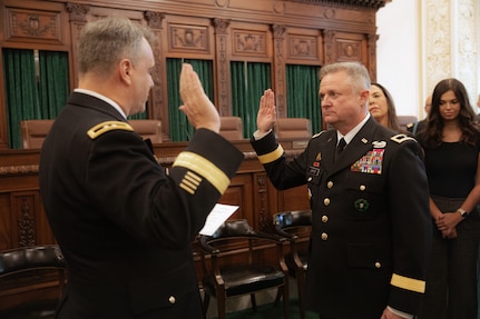 Family, friends and fellow service members gathered to celebrate the Oklahoma Army National Guard’s newest general officer, Brig. Gen. Brad Carter, assistant adjutant general - Army, Oklahoma National Guard, during a promotion ceremony held at the Oklahoma State Capitol, Thursday, Sept. 12, 2024. Carter’s current role as assistant adjutant general - Army consists of advising and assisting the adjutant general for Oklahoma on the preparation of OKARNG units for homeland defense and federal mobilizations. Additional roles include oversight of training, administration, logistics and personnel actions, where he directs the immediate staff and provides guidance to the staff and subordinate commanders.