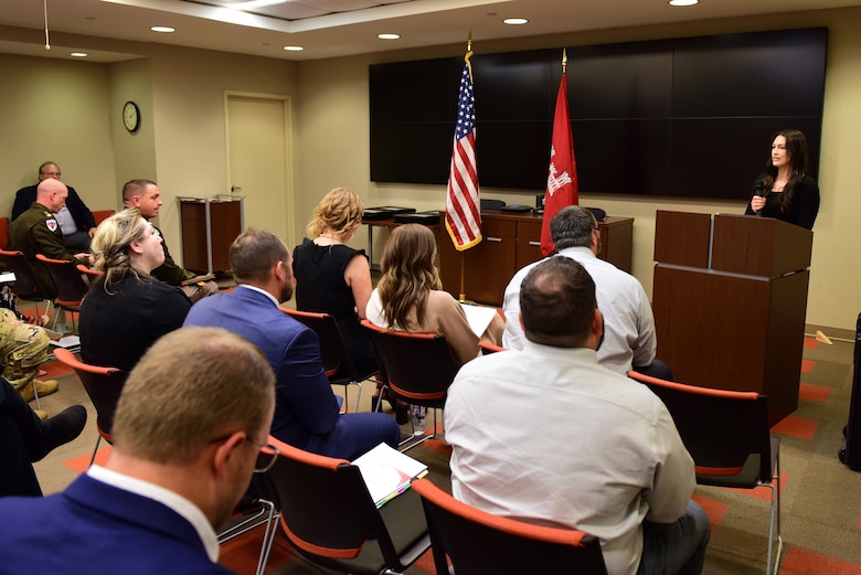 Kelley Peck, program facilitator of the Leadership Development Program Level II Course, makes opening comments about the class during a graduation ceremony Sept. 11, 2024, at the district headquarters in Nashville, Tennessee. (USACE Photo by Lee Roberts)