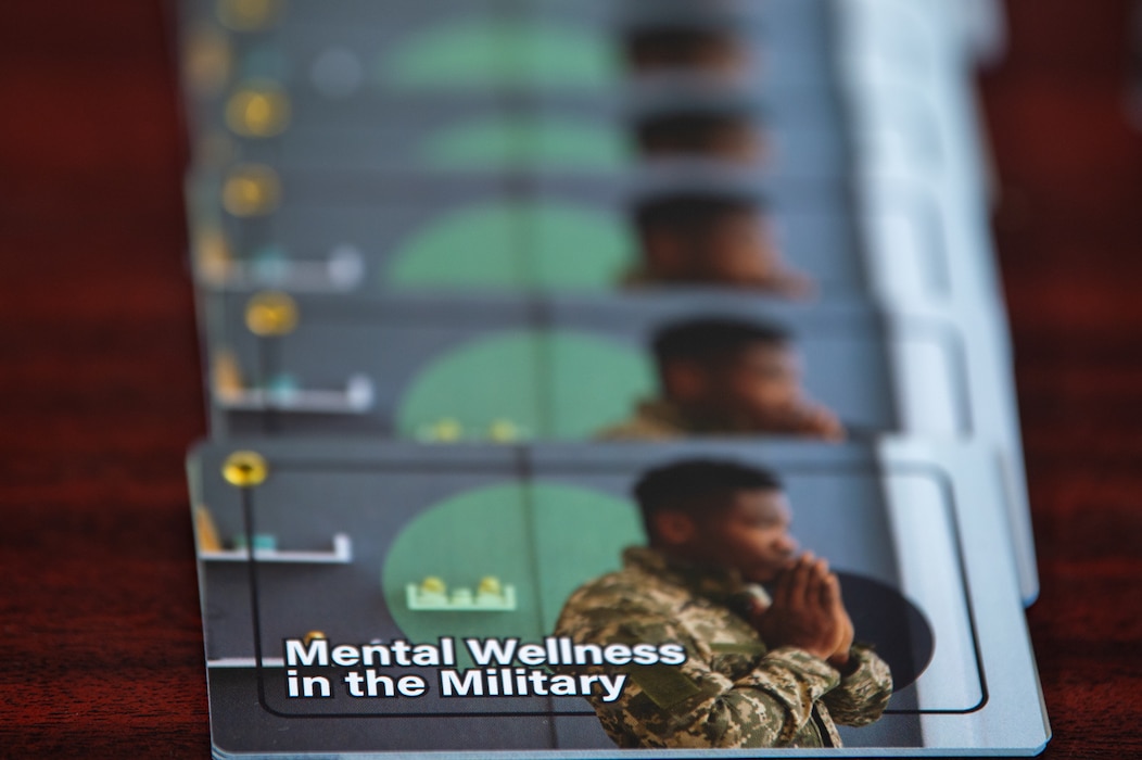 Mental Health awareness brochures are laid out on a table at Moody Air Force Base, Georgia, Sept. 10, 2024. These small pocket brochures provide tips on how to get help and information that could help servicemembers in need. (U.S. Air Force photo by Airman 1st Class Iain Stanley)