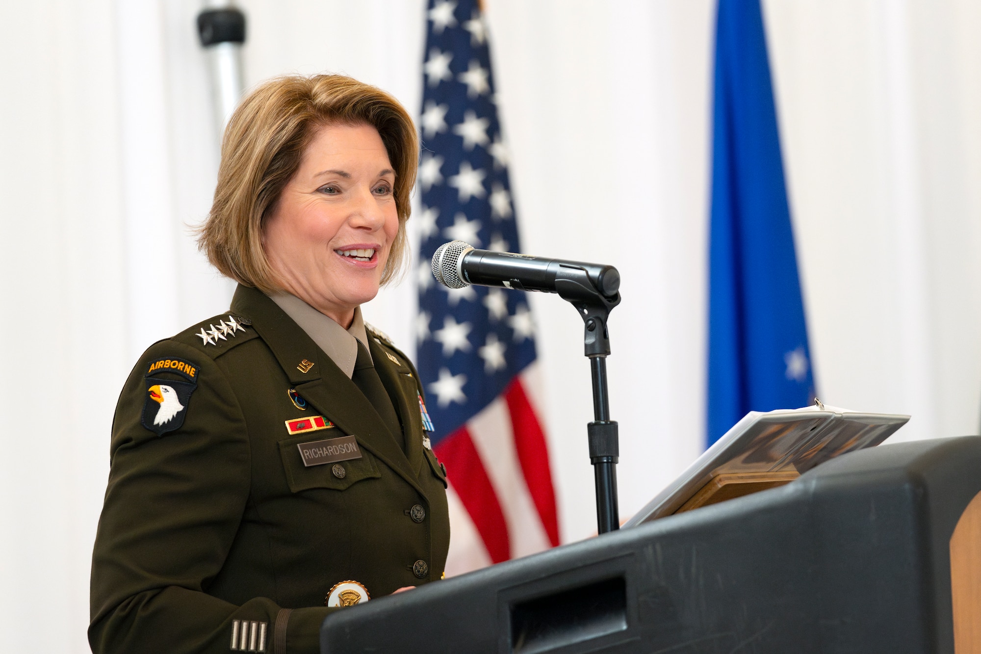 Commander of U.S. Southern Command Gen. Laura Richardson speaks during a Change of Command and activation ceremony for Air Forces Southern at Davis-Monthan Air Force Base, Arizona, Sep. 11, 2024. At the direction of the Secretary of the Air Force, Air Forces Southern was elevated to a Service Component Command.  The Air Force is organizing its major commands, or MAJCOMs, into Institutional Commands, responsible for organizing, training, and equipping Airmen, and Service Component Commands, responsible for preparing Airmen for warfighting in a combatant command’s area of responsibility. The changes are part of the Department of the Air Force’s Great Power Competition initiative. (U.S. Air Force photo by Tech. Sgt. Rachel Maxwell)