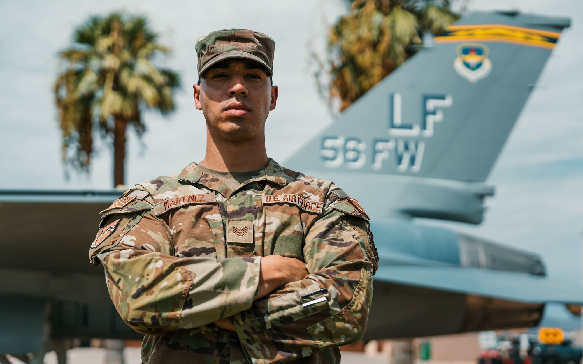 Staff Sgt. Christian Martinez (left), 56th Fighter Wing protocol specialist, and Capt. Nick Belinski (right), 309th Fighter Squadron instructor pilot, have been selected to join the U.S. Air Force Thunderbirds for the 2025-2026 show seasons. Martinez will support the team in scheduling, while Belinski will serve as the narrator and advance pilot.