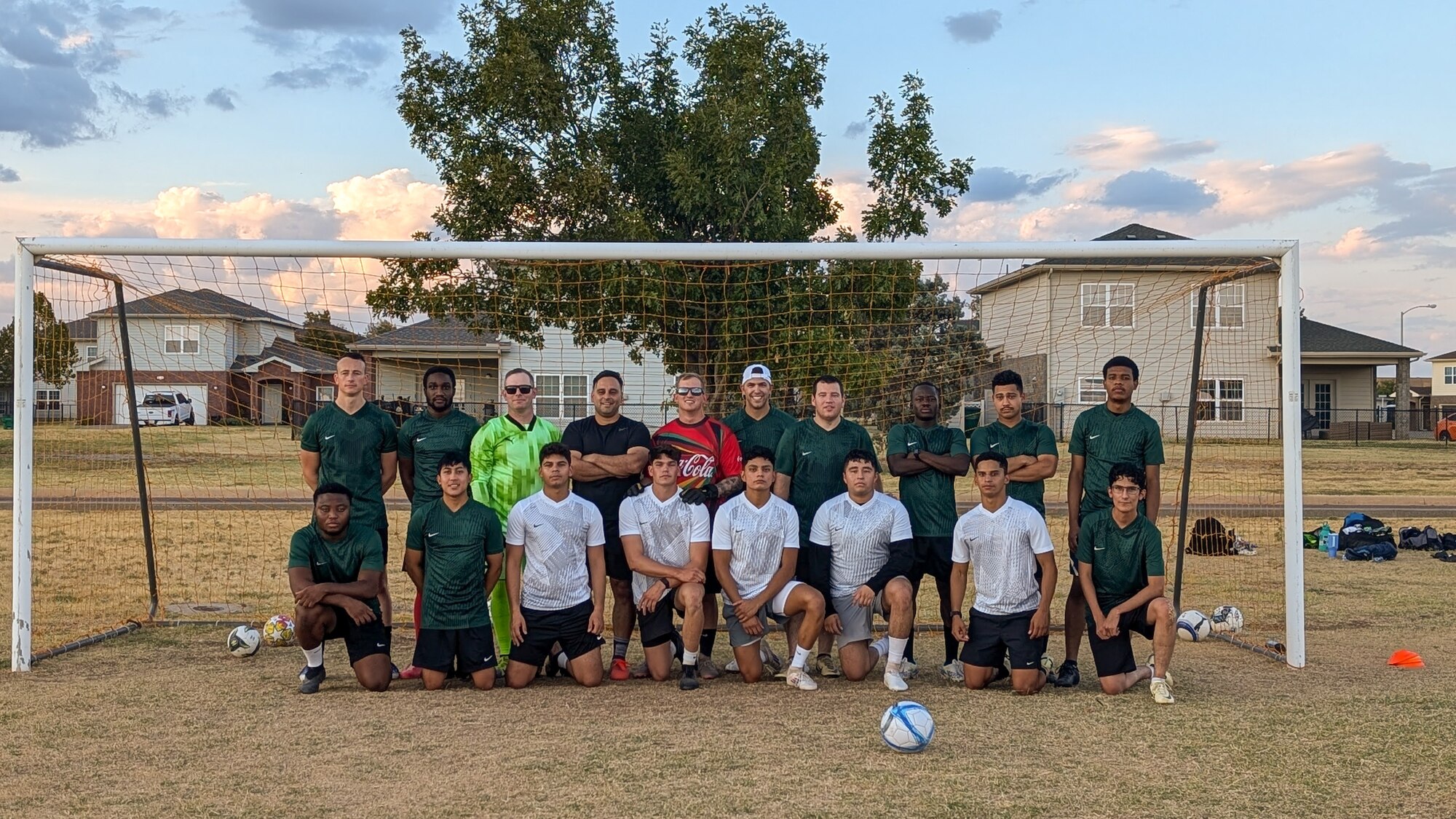 U.S. Airmen from the Altus Football Club pose for a group photo at the Altus Air Force Base, Oklahoma, Sept. 5, 2024. This team brought together Airmen from all over the base. (courtesy photo)