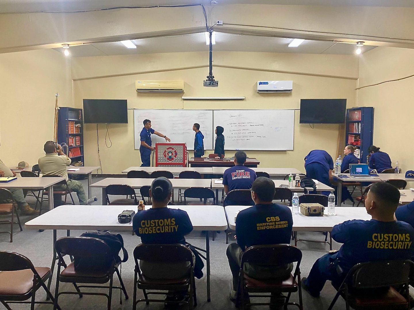 U.S. Coast Guard Forces Micronesia/Sector Guam and Station Apra Harbor personnel team up with local rescue units and enforcement officers from the Commonwealth of the Northern Mariana Islands for an intensive three-day Search and Rescue Exercise (SAREx) in Saipan from Sept. 10-12, 2024. This year's exercise brought together a robust team of responders, including members from the CNMI Department of Emergency and Medical Services, CNMI Customs and Biosecurity, CNMI Homeland Security and Emergency Management, and the CNMI Division of Fish & Wildlife, all working towards enhancing search and rescue capabilities, communication protocols, and partnerships within the Northern Marianas. (U.S. Coast Guard photo by Chief Petty Officer Richard Hofschneider)