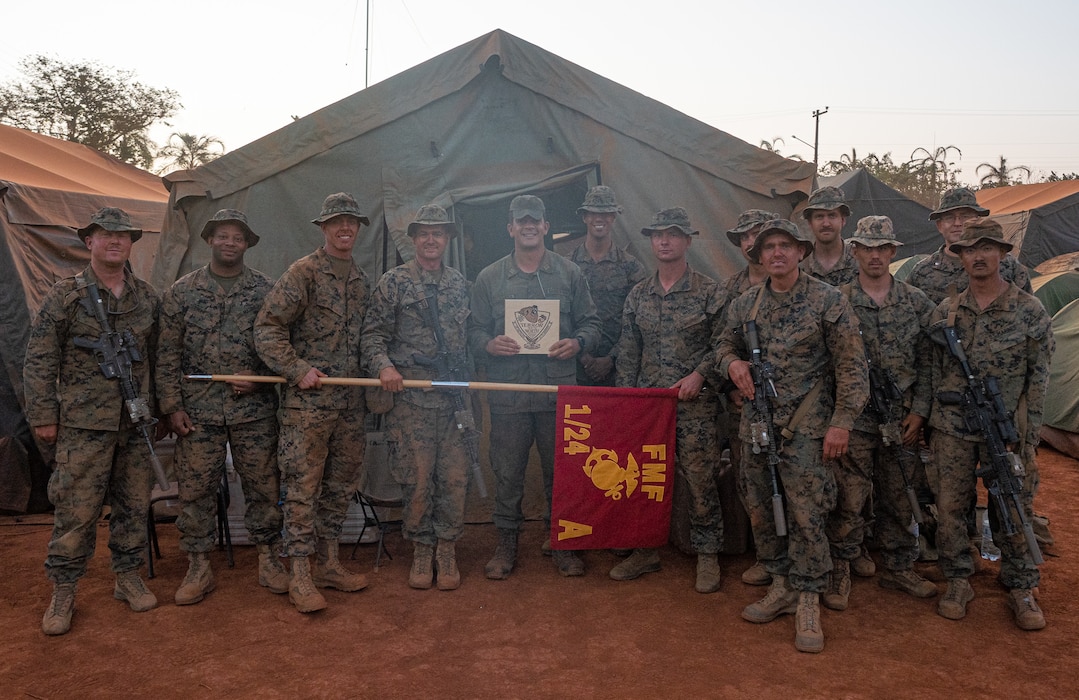 U.S. Marines Present a Gift to Brazilian Marine Officer