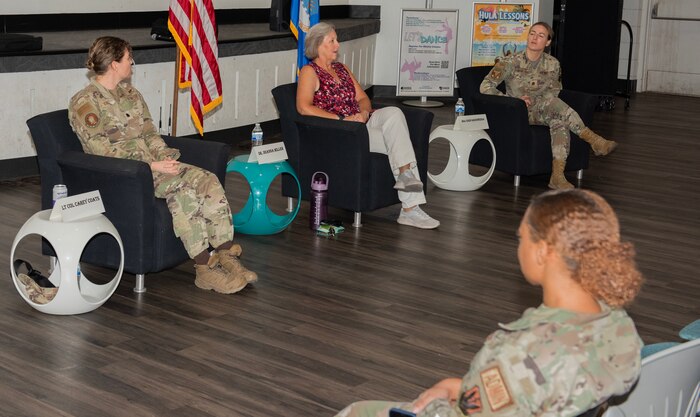 Guest panelists answer questions during a Women’s Equality Day panel