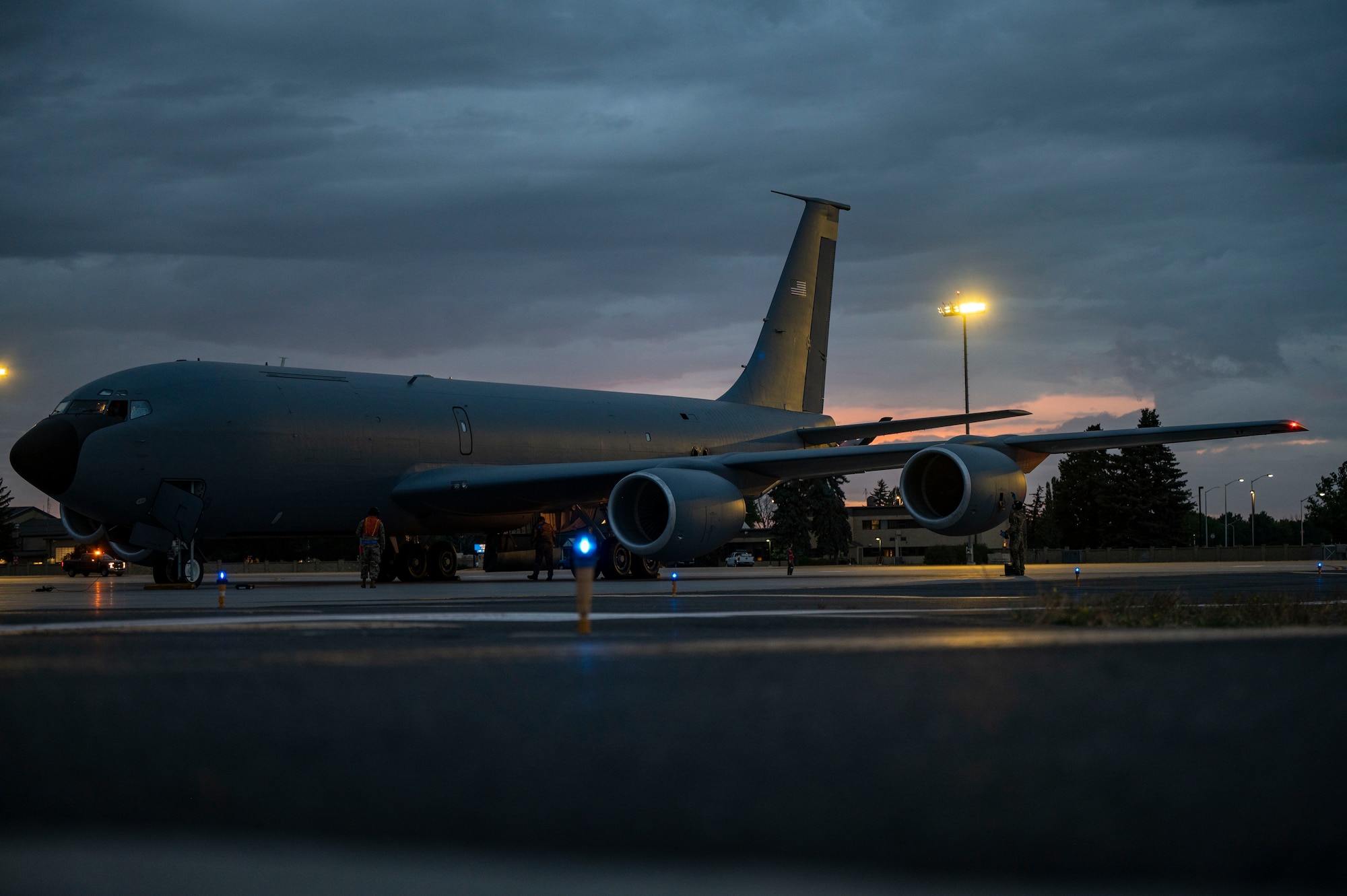 A jet sits on the flightline