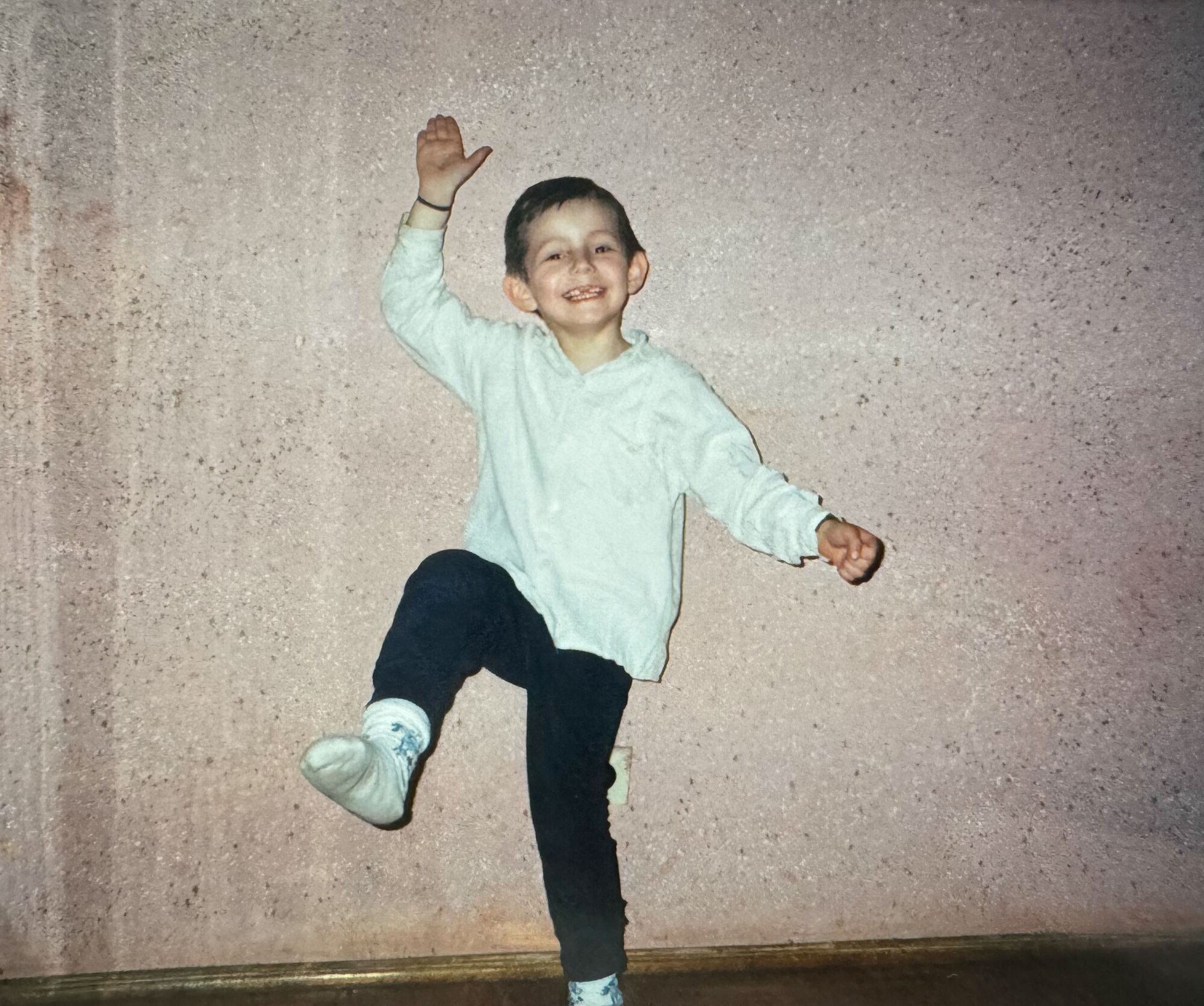 U.S. Air Force Senior Airman Mykhailo Khromiak, 56th Logistics Readiness Squadron ground transportation operator, dances in his home as a child in Uzhhorod, Ukraine