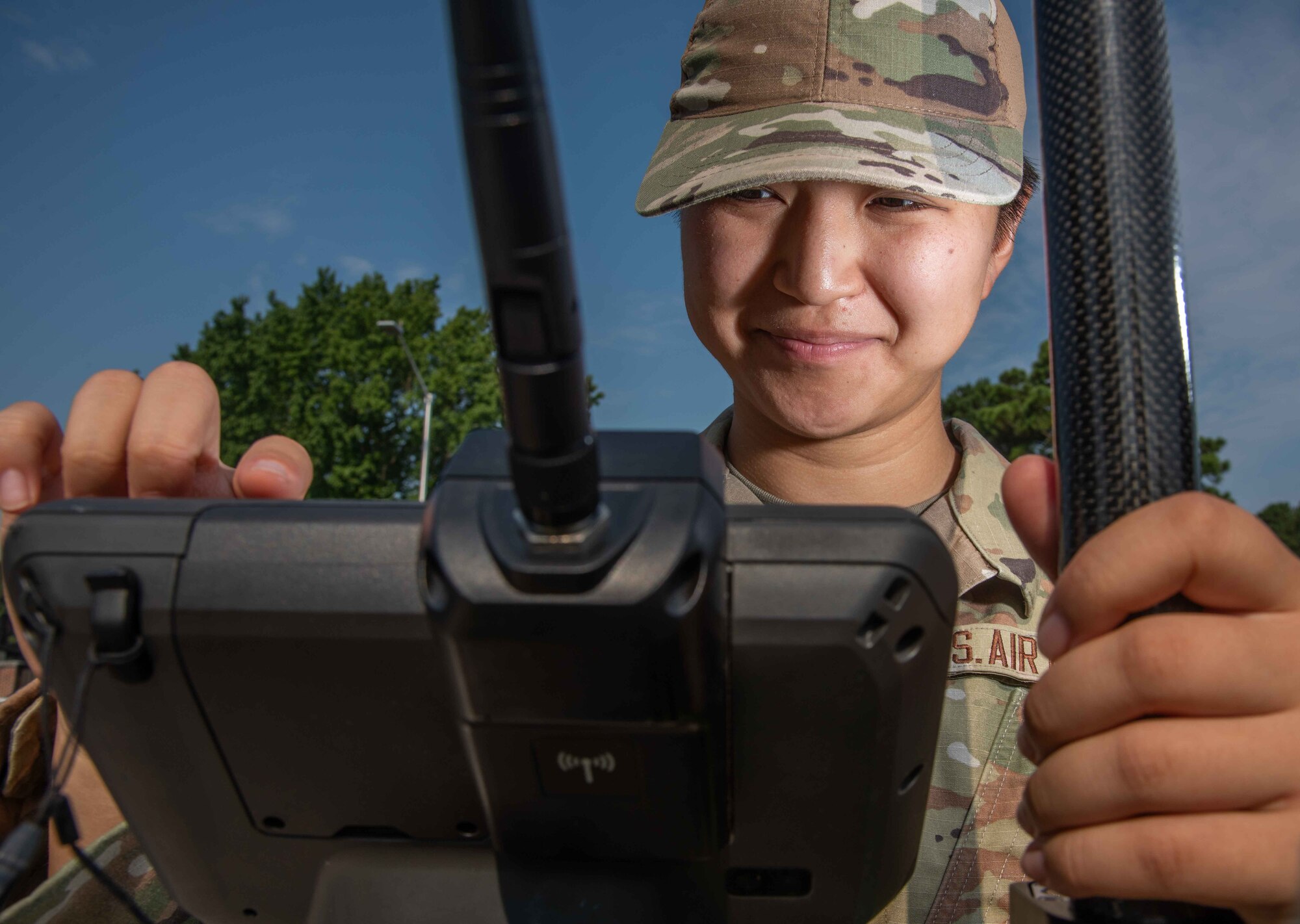 A1C Yuxin Chen, 4th CES engineering journeyman, plots points on a GPS.