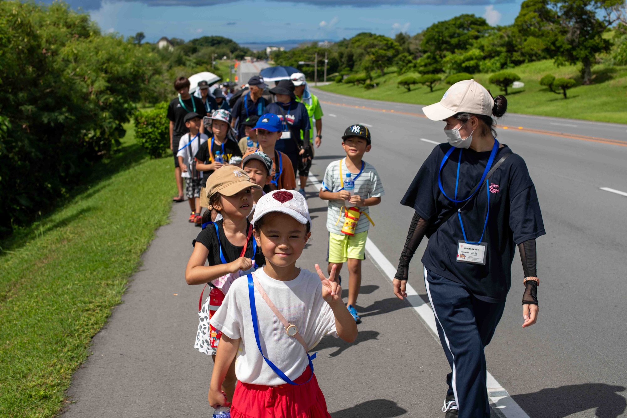 Japanese locals walk to higher ground
