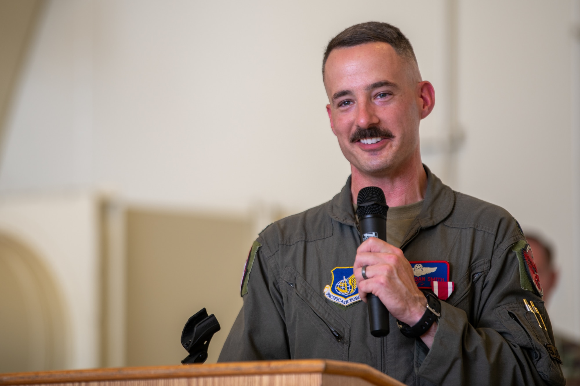 Outgoing commander of the 319th giving his farewell speech