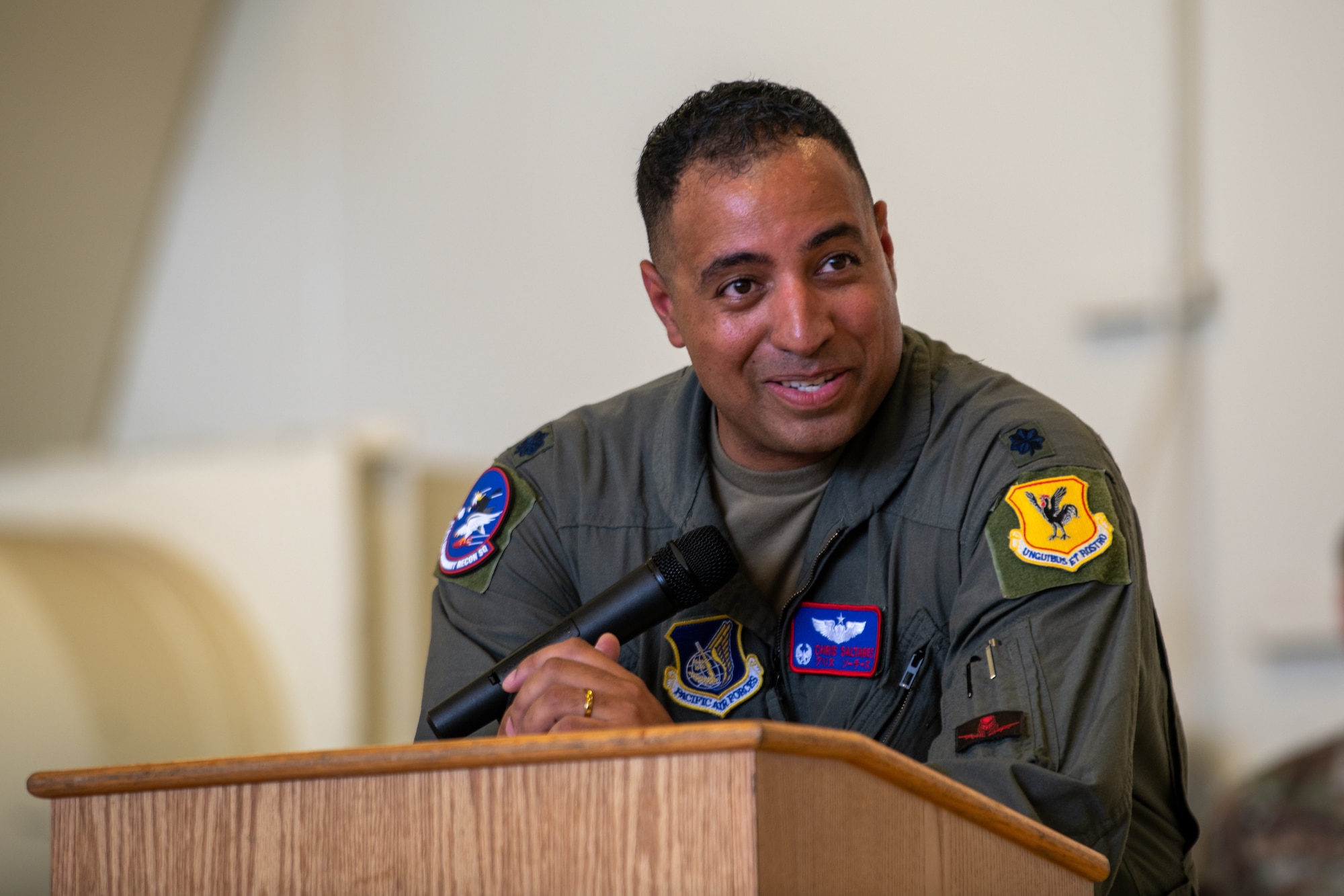 319th commander speaking during a change of command ceremony