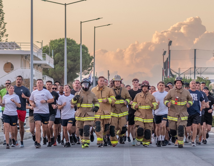 Personnel assigned to Naval Support Activity (NSA) Souda Bay, Greece, participate in a 9/11 Remembrance Run, Sept. 11, 2024, onboard NSA Souda Bay, Greece.