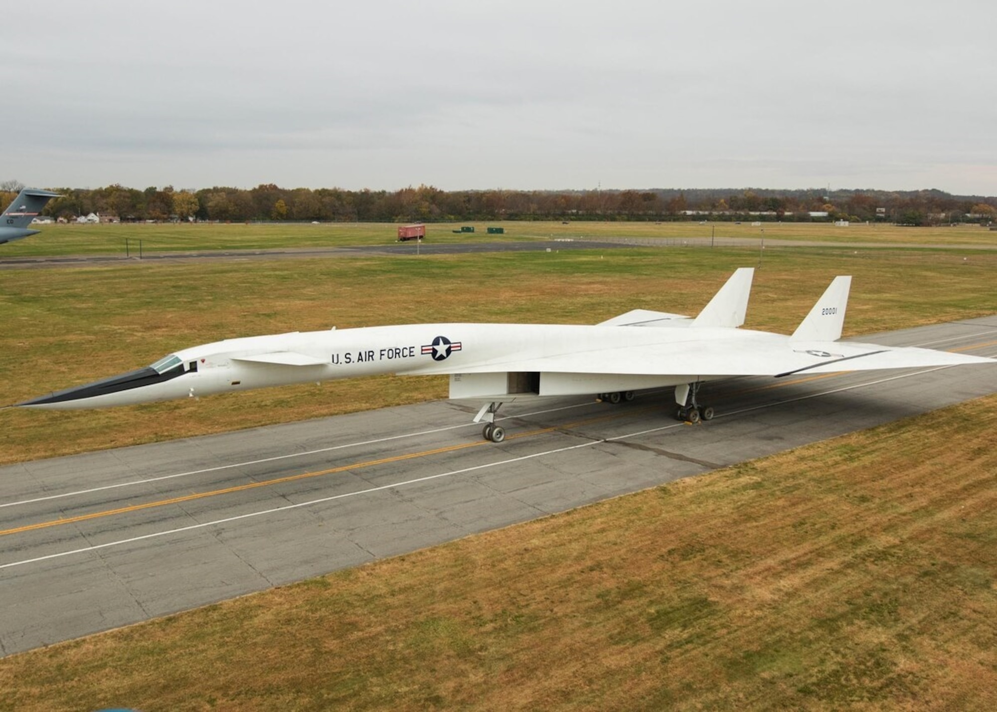 The lone XB-70 Valkyrie is photographed as it is moved to a new building at the Museum of the United States Air Force located at Wright-Patterson Air Force Base, Ohio, on Oct. 27, 2015. Beginning in the late 1950s and continuing through the mid-1960s, tests were conducted at Arnold Air Force Base, Tenn., headquarters of Arnold Engineering Development Complex, in support of the XB-70 program. The now-retired aircraft made its first flight on Sept. 21, 1964. (U.S. Air Force photo by Will Haas)