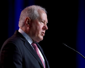Secretary of the Air Force Frank Kendall gives his keynote address at the Air and Space Forces Association’s Air, Space & Cyber Conference in National Harbor, Md., Sept. 16, 2024. The technology exposition brings together Department of the Air Force leadership, industry experts, academia as well as aerospace and cyberspace specialists from around the world to discuss the issues and challenges facing America today. (U.S. Air Force photo by Andy Morataya)