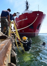 ND1 Joseph Onweller, from MDSU-2, exits the water during exercise Sea Breeze 2024 in Varna, Bulgaria.