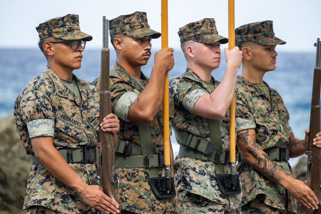 U.S. Marine Corps Maj. Gen. Daniel Shipley, deputy commander, U.S. Marine Corps Forces, Pacific, presents a wreath to the 1st Marine Division memorial during the 80th Commemoration of the Battle of Peleliu in Peleliu State, Republic of Palau, Sept. 15, 2024. The exceptional heroism and sacrifices made by Marines and Soldiers at the battle of Peleliu during World War II underscore the United States’ commitment to a free and open Indo-Pacific and inspire us to continue to enhance our strong partnerships in this vital region. (U.S. Marine Corps photo by Lance Cpl. Blake Gonter)