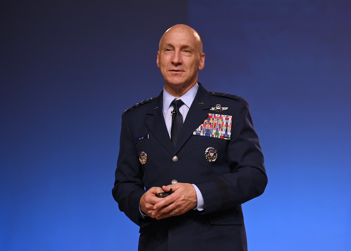 Air Force Chief of Staff Gen. David Allvin gives his keynote address at the Air and Space Forces Association’s Air, Space & Cyber Conference, National Harbor, Md., Sept 16, 2024. The technology exposition brings together Air Force leadership, industry experts, academia as well as aerospace and cyberspace specialists from around the world to discuss the issues and challenges facing America today. (U.S. Air Force photo by Chad Trujillo)