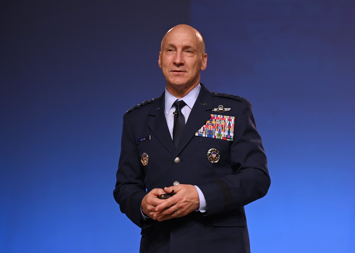 Air Force Chief of Staff Gen. David Allvin gives his keynote address at the Air and Space Forces Association’s Air, Space & Cyber Conference, National Harbor, Md., Sept 16, 2024. The technology exposition brings together Air Force leadership, industry experts, academia as well as aerospace and cyberspace specialists from around the world to discuss the issues and challenges facing America today. (U.S. Air Force photo by Chad Trujillo)