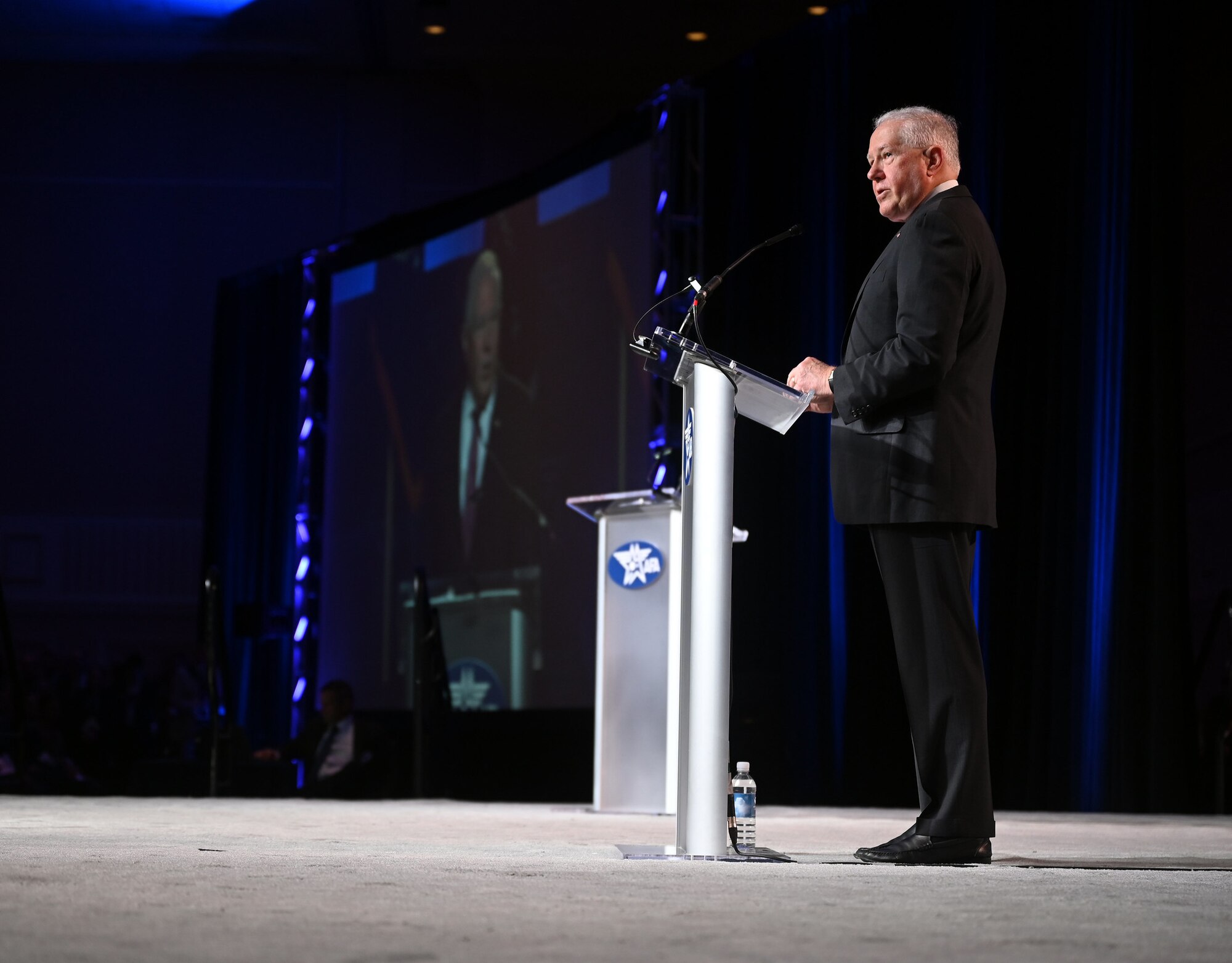 Secretary of the Air Force Frank Kendall gives his keynote address at the Air and Space Forces Association’s Air, Space & Cyber Conference in National Harbor, Md., Sept. 16, 2024. The technology exposition brings together Department of the Air Force leadership, industry experts, academia as well as aerospace and cyberspace specialists from around the world to discuss the issues and challenges facing America today. (U.S. Air Force photo by Andy Morataya)