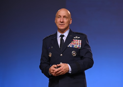 Air Force Chief of Staff Gen. David Allvin gives his keynote address at the Air and Space Forces Association’s Air, Space & Cyber Conference, National Harbor, Md., Sept 16, 2024. The technology exposition brings together Air Force leadership, industry experts, academia as well as aerospace and cyberspace specialists from around the world to discuss the issues and challenges facing America today. (U.S. Air Force photo by Chad Trujillo)