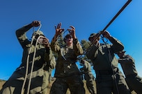 U.S. Army Staff Sgt. Alec Canepa, a combat engineer with the Nevada Army National Guard’s 609th Engineer Company, instructs Republic of Fiji Military Forces soldiers in military mountaineering techniques during Exercise Cartwheel 2024 in Fiji’s Nausori Highlands Sept. 11, 2024. The Nevada Guard members took the lead in rappel and squad live fire portions of the exercise, which is designed to enhance expeditionary partner force readiness and increase capabilities to respond to crises and contingencies throughout the Indo-Pacific.