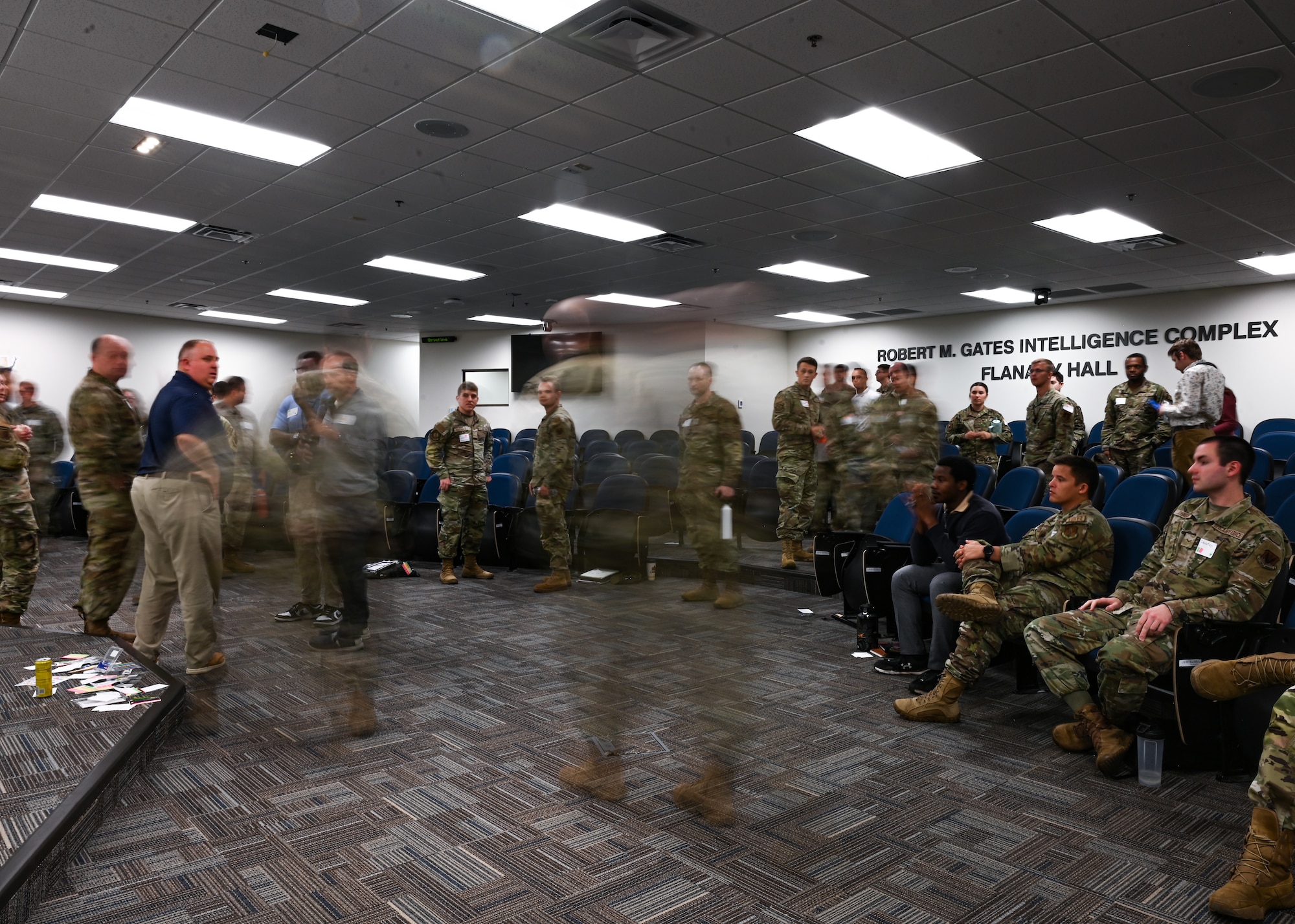 Airmen and civilians from across the Air Combat Command intelligence, targeting and communications enterprises gather in an auditorium