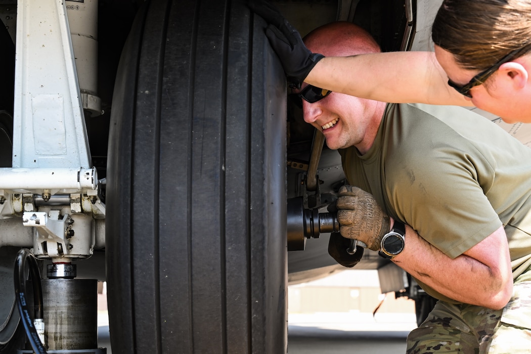 Tech. Sgt. Jason Ross, dedicated crew chief with the 910th Aircraft Maintenance Squadron, performs maintenance work on a C-130H Hercules at Youngstown Air Reserve Station, Ohio, Sept. 12, 2024.