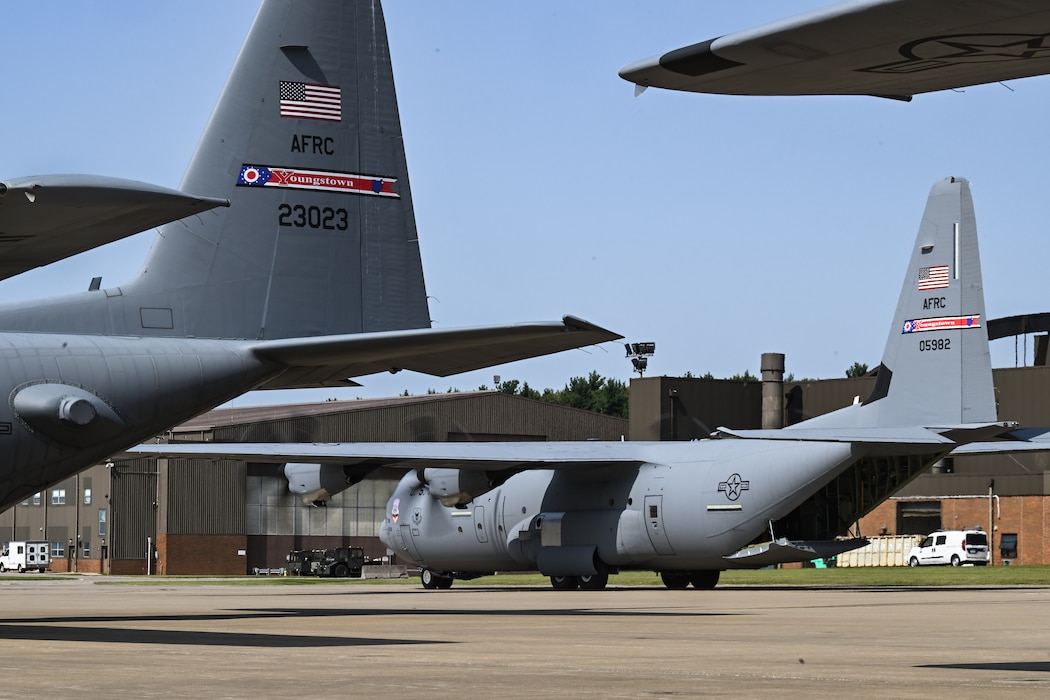 A 757th Airlift Squadron C-130J-30 Super Hercules aircrew taxis along the flightline at Youngstown Air Reserve Station, Ohio, Sept. 12, 2024.