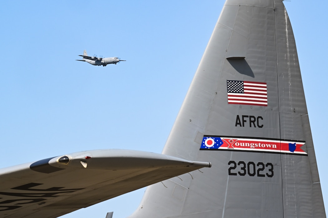 A 757th Airlift Squadron C-130J-30 Super Hercules aircrew flies over Youngstown Air Reserve Station, Ohio, Sept. 12, 2024.