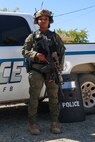 U.S. Air Force Airman 1st Class Janae Whaley, 9th Security Forces Squadron Tactical Response Team (TRT), poses for a picture in her “greens”, her TRT gear, at Beale Air Force Base, California, Aug. 27, 2024.