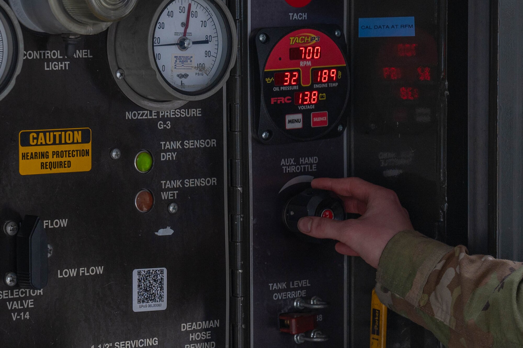 U.S. Air Force Airman Kaelin Sanders, 354th Logistics Readiness Squadron fuels operator, turns a dial on an R11 aircraft refueling vehicle at Eielson Air Force Base, Alaska, Sept. 12, 2024.