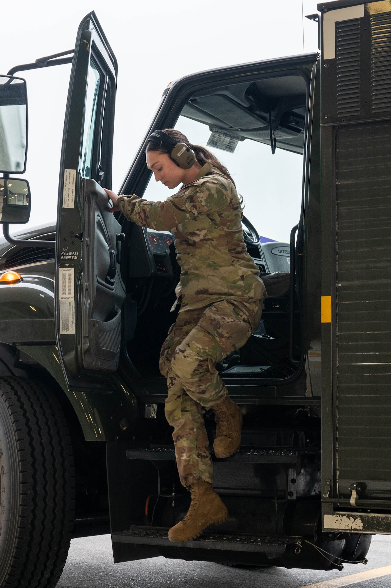 U.S. Air Force Airman Kaelin Sanders, 354th Logistics Readiness Squadron fuels operator, exits an R11 aircraft refueling vehicle at Eielson Air Force Base, Alaska, Sept. 12, 2024.
