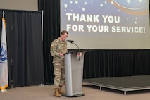 Photo of Sgt. Maj. Michael S. Riggs addressing the attendees