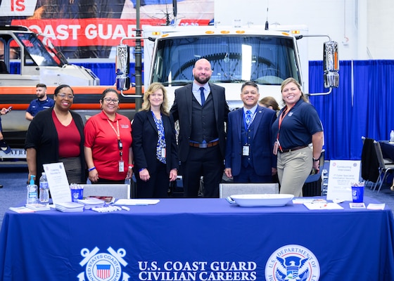 Coast Guard Civilian Workforce Management team at 2024's DHS Hiring Expo. L-R: Rebecca Hinton, Hilda Mitchell, Eva Perez, Ryan Smith, Dale Perez, and Yolanda Hicks.