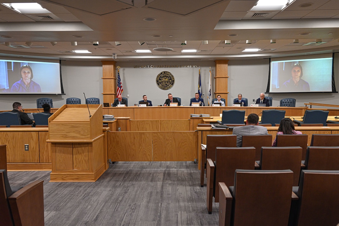 The U.S. Coast Guard Marine Board of Investigation listens to witness testimony at the Titan submersible hearing in North Charleston, South Carolina, on Sept. 16, 2024. The hearing examines all aspects of the loss of the Titan, including pre-accident historical events, regulatory compliance, crewmember duties and qualifications, mechanical and structural systems, emergency response, and the submersible industry