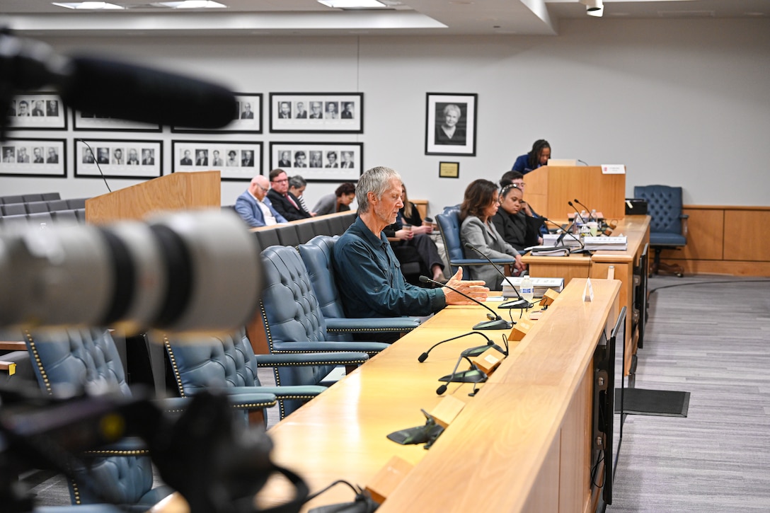 Mr. Tym Catterson, a former OceanGate contractor, provides witness testimony at the U.S. Coast Guard Marine Board of Investigation hearing into the loss of the Titan submersible in North Charleston, South Carolina, on Sept. 17, 2024. The hearing examines all aspects of the loss of the Titan, including pre-accident historical events, regulatory compliance, crewmember duties and qualifications, mechanical and structural systems, emergency response, and the submersible industry.