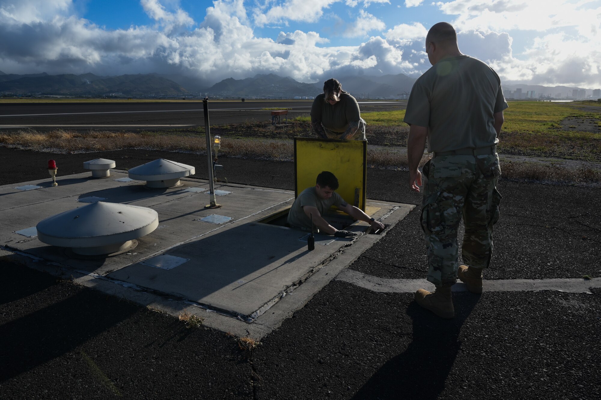 Airmen maintain a barrier arresting kit.